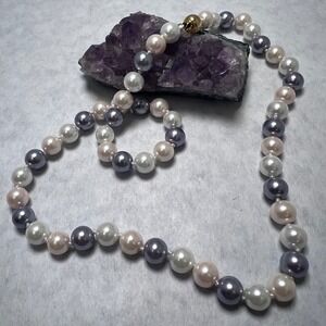 Knotted 19" Pearl Necklace Multi Color Faux Pearls Gold‎ Clasp Jewelry Demure